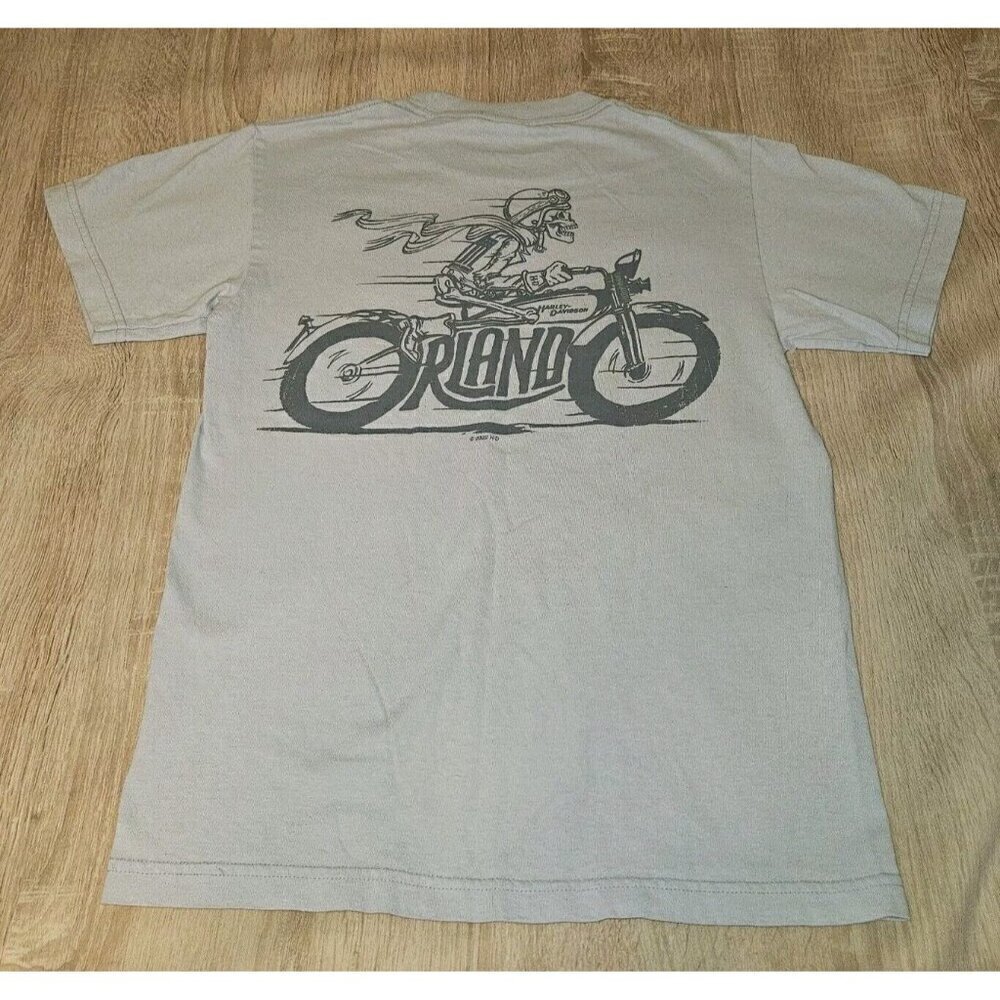 Harley Davidson Womens Size S Gray Tshirt Orlando Florida Motorcycle Skeleton